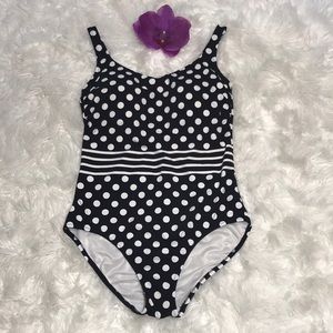 Lands' End | Polka Dot & Stripes Black & White One Piece | 10L